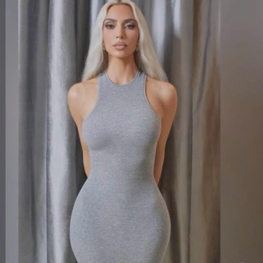 Skims Soft Lounge Maxi Gray Shimmer Dress